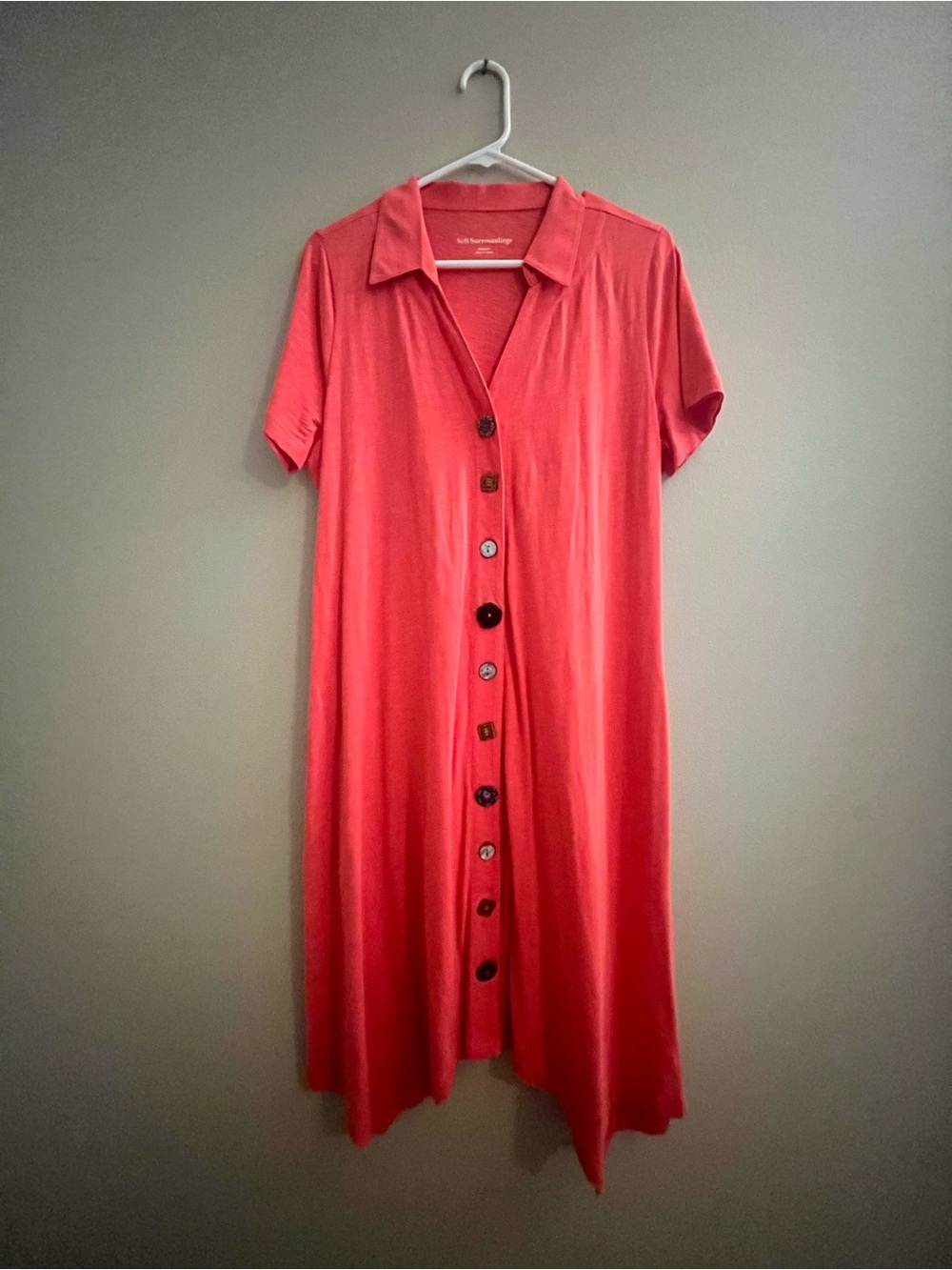 Soft Surroundings Coral Button-Front Midi Dress
